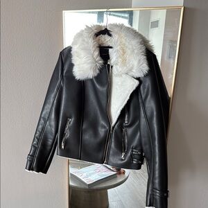 Women's Black and White Faux Fur Jacket